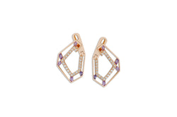 Origami Link no.5 Skeleton Purple Sapphire Diamond Earrings Medium