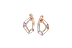 Origami Link no.5 Skeleton Pink Sapphire Diamond Earrings Medium
