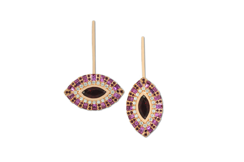 Twist Marquise Eye Pink Sapphire Ruby Diamond Earrings
