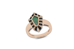 Twist Shield Emerald, Sapphire Diamond Ring set in Rose Gold