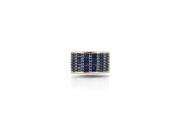 Classic Blue Sapphire Cigar 7 Ring set in Yellow Gold