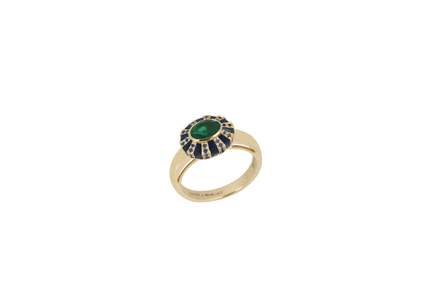 Classic 64 Twist Oval Emerald & Blue Sapphire Ring