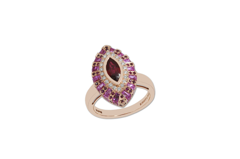 Twist Marquise Eye Ruby Ring set in Rose Gold