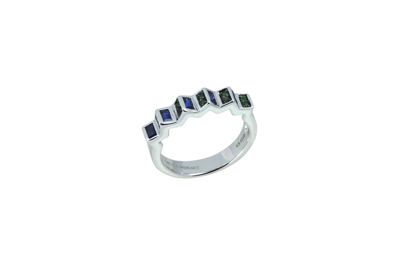 Agamo Petite Blue Sapphire Tsavorite Ring