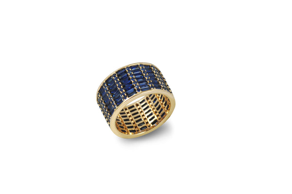 Classic Blue Sapphire Cigar 7 Ring set in Yellow Gold