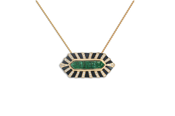 Twist Double Bullet Emerald Diamond Necklace