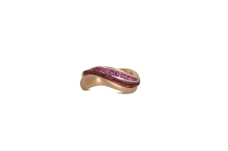Talay Duo Wave Ruby and Pink Sapphire Ring in Rose Gold