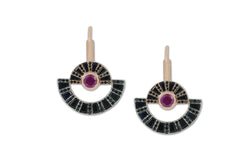 Twist Reflection Pink Sapphire Black Diamond Hanging Earrings