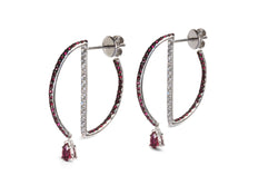 GeoArt Round Hoop Ruby & Diamond Earrings