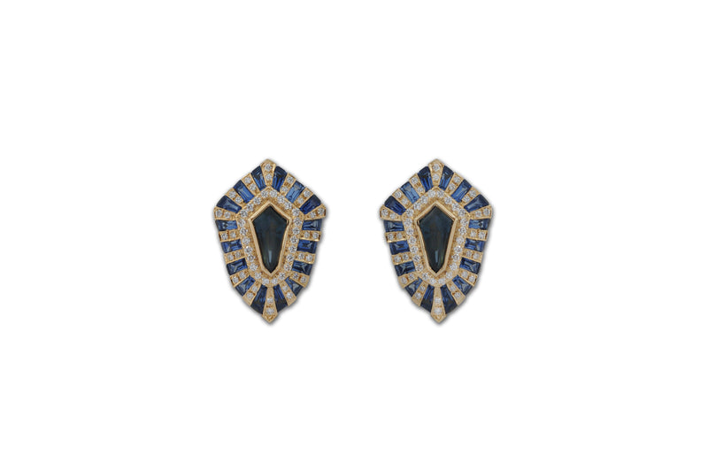 Classic Twist Shield  Blue Sapphire & Diamond Earrings