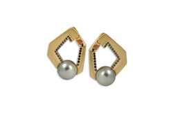 Origami Link no 5 Pearl & Black Diamond Earrings (Grande)