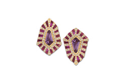 Twist Shield Purple and Pink Sapphire Diamond Stud Earrings