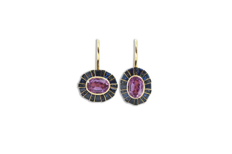 Classic 64 Twist Oval Purple Sapphire & Blue Sapphire Earrings