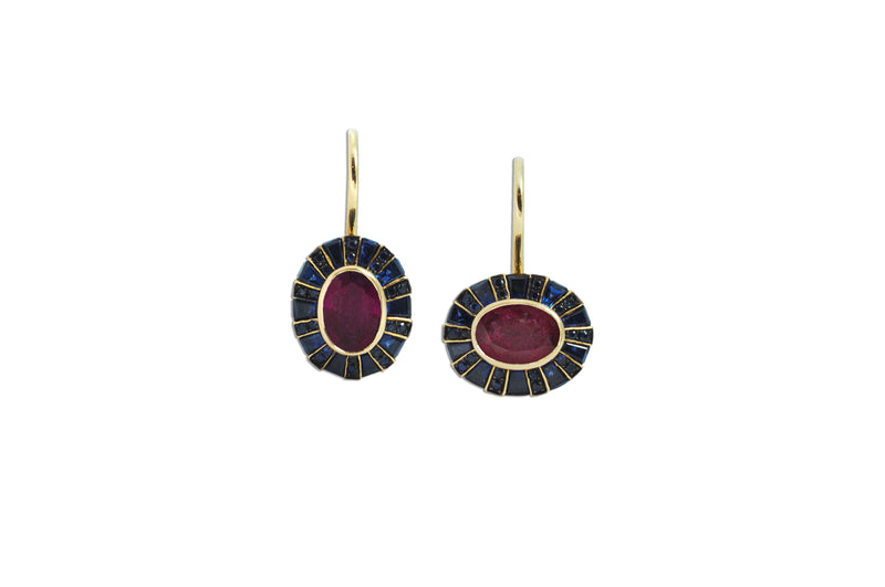 Classic 64 Twist Oval Ruby & Blue Sapphire Earrings