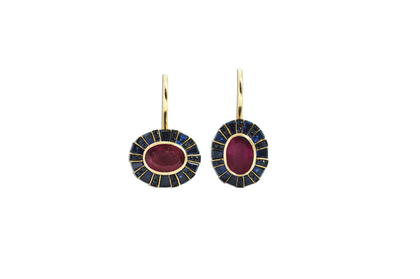 Classic 64 Twist Oval Ruby & Blue Sapphire Earrings