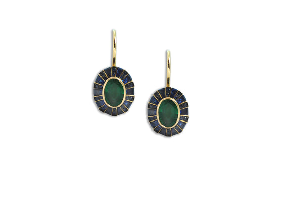 Classic 64 Twist Oval Emerald & Blue Sapphire Earrings