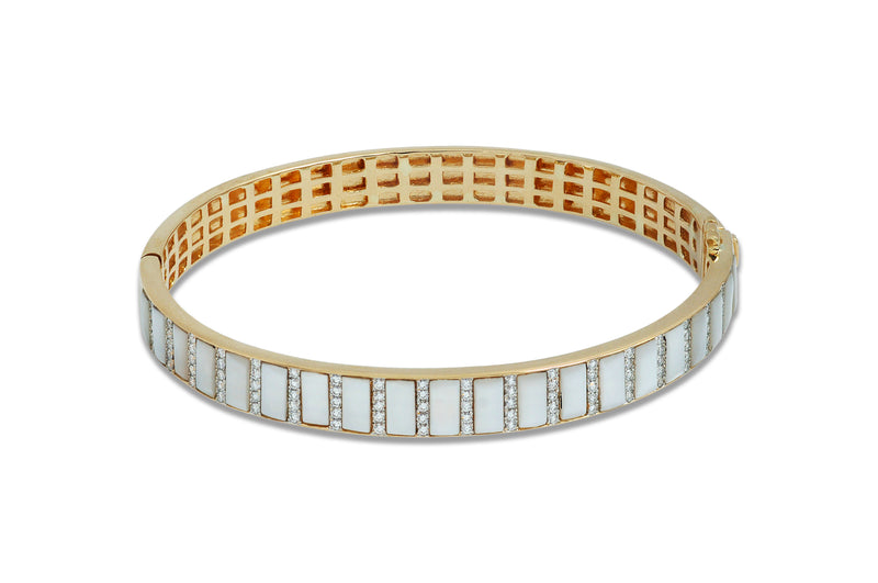 Twist Classic Mother of Pearl Diamond Cigar Bangle set in Yellow Gold