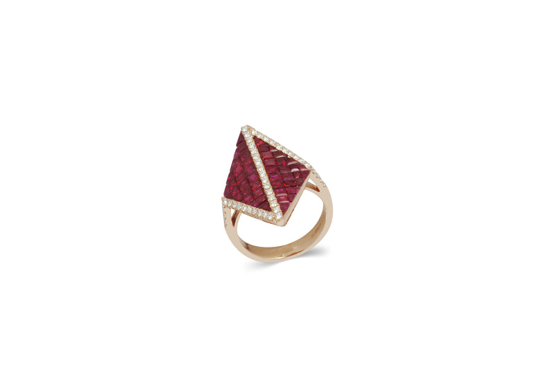 Origami Rhombus Ruby Diamond Ring in White Gold