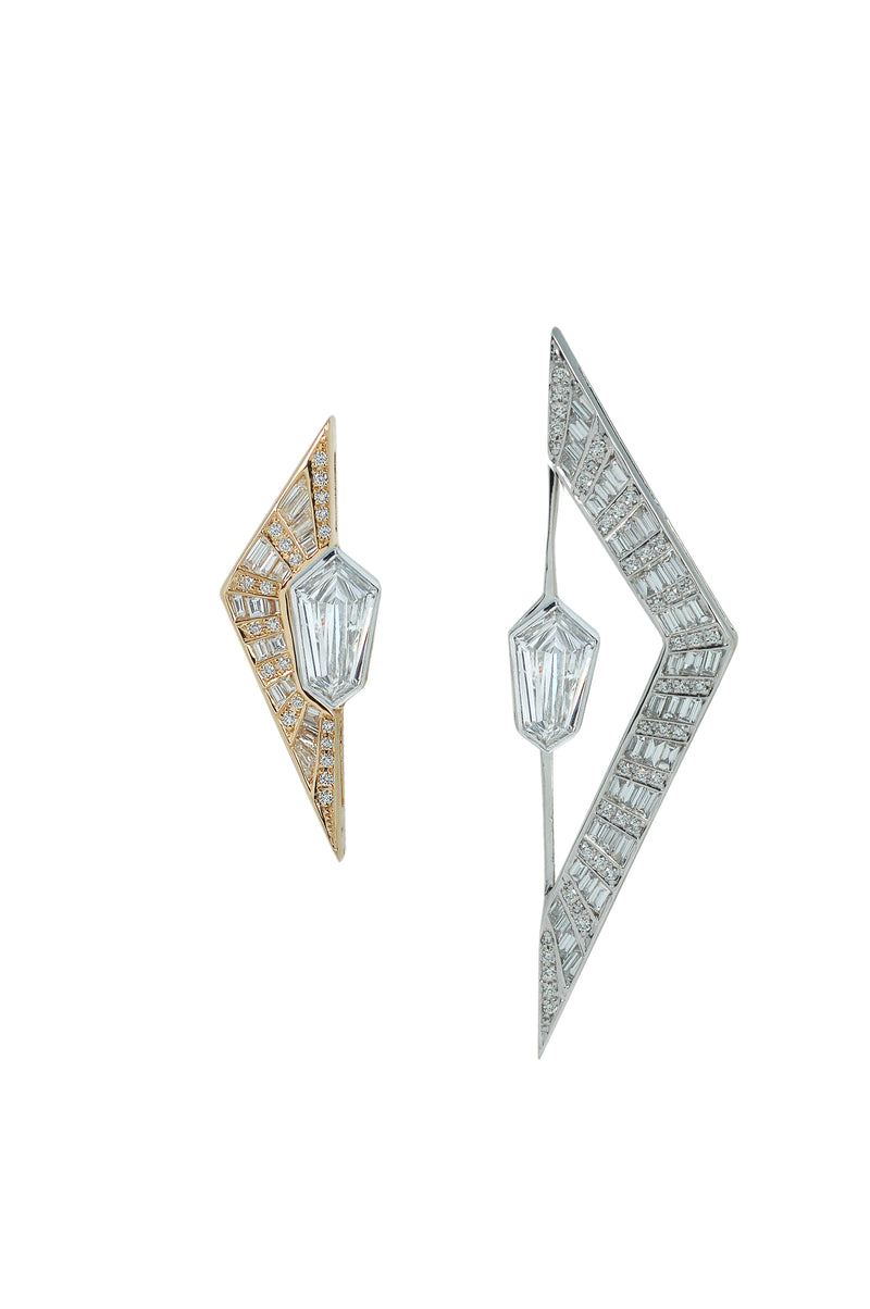 Origami Trillion Shield-cut Diamond Double Jacket Earrings
