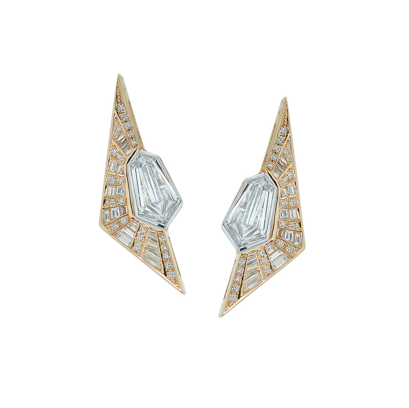 Origami Trillion Shield-cut Diamond Double Jacket Earrings