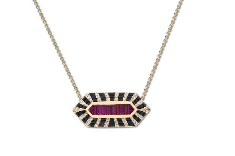 Twist Double Bullet Pink Sapphire Diamond Necklace