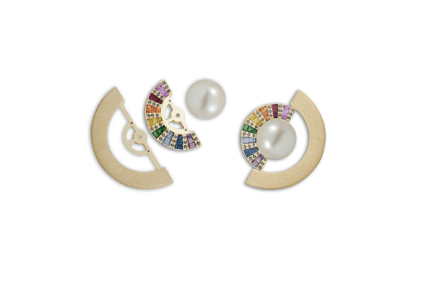 Twist Rainbow Reflection Pearl Double Jacket Earrings