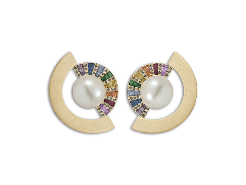 Twist Rainbow Reflection Pearl Double Jacket Earrings