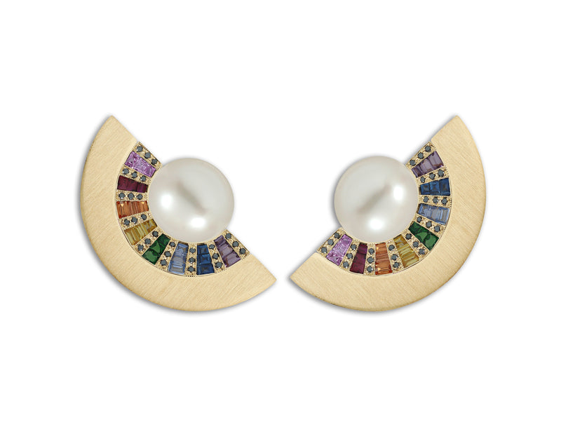 Twist Rainbow Reflection Pearl Double Jacket Earrings