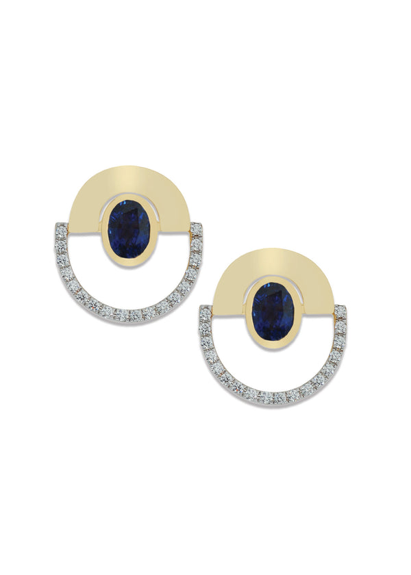 Twist Reflection Isla Oval Blue Sapphire Diamond Ear Jacket Earrings