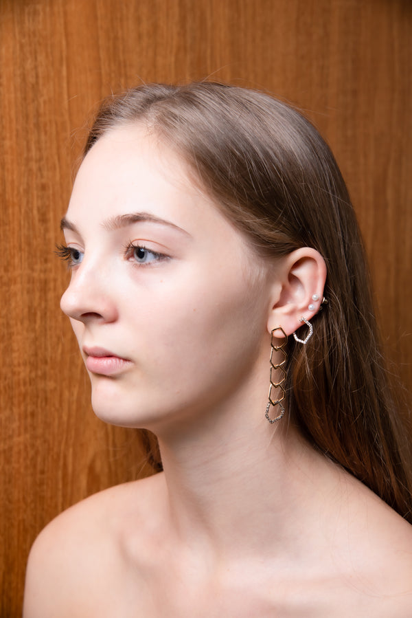 Origami Skinny Single Link no.5  Diamond Earrings