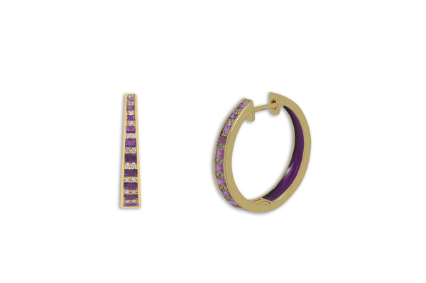 The Twist Purple Sapphire Diamond Enamel Hoop Earrings