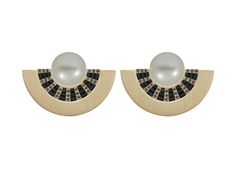Twist Reflection Pearl Black Sapphire Double Jacket Earrings