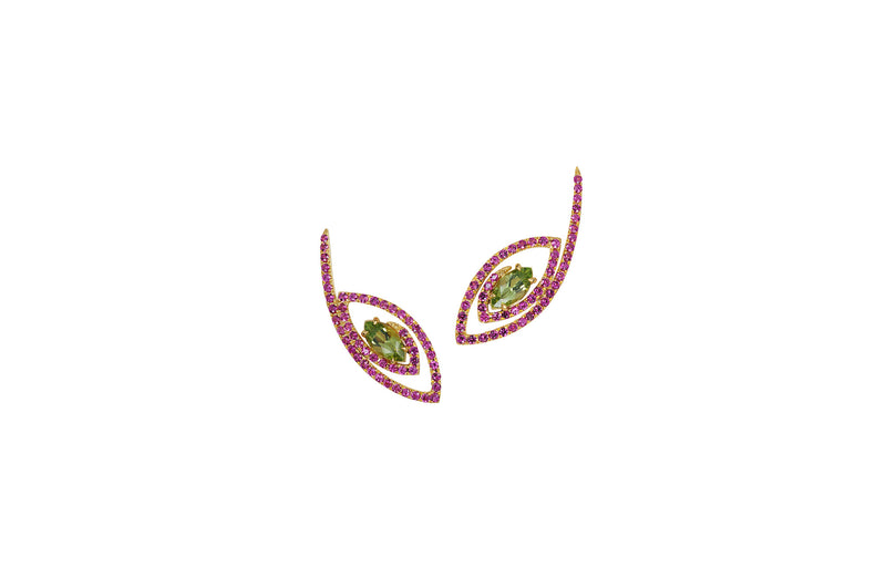 Talisman: The Eye Peridot and Pink Sapphire Earrings