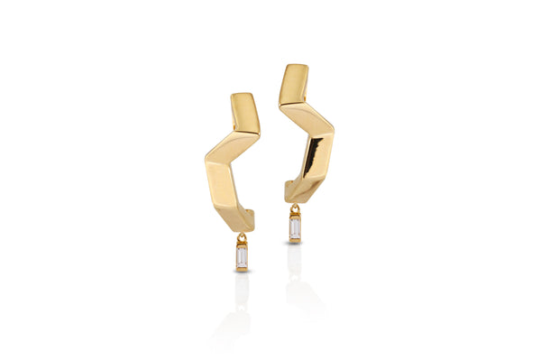 Origami Ziggy  Diamond Minimalist Gold Earrings as seen on Katy Perry