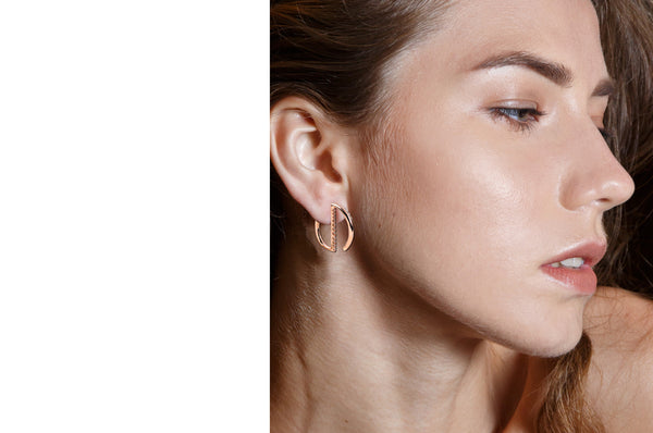 GeoArt Round Mini Hoop Diamond Earrings in Rose Gold
