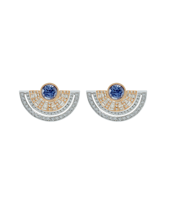 Twist Reflection Blue Sapphire Diamond Double Jacket Earrings