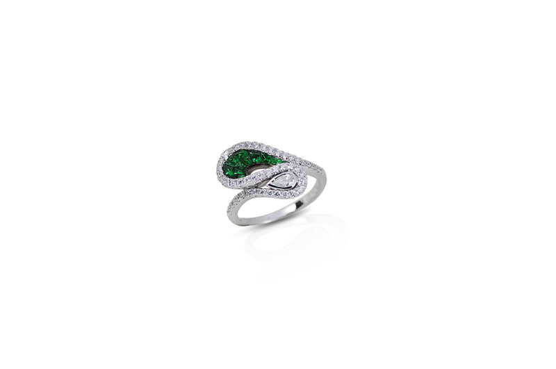 Talay Wave Invi-Drop Tsavorite Garnet and Diamond Ring