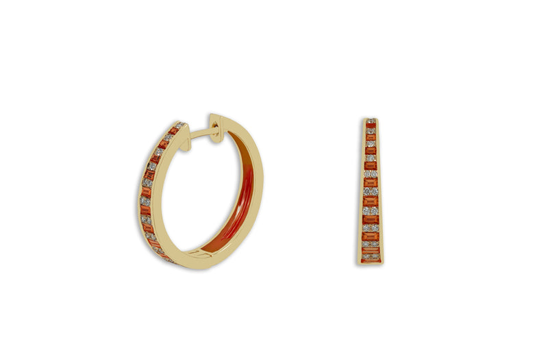 The Twist Orange Sapphire Diamond Enamel Hoop Earrings