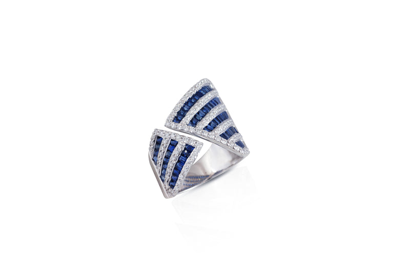 Origami Asymmetry Sapphire & Diamond Ring as seen on Jennifer Lopez