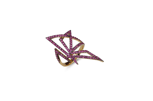 Origami Butterfly Silhouette Pink Sapphire Ring