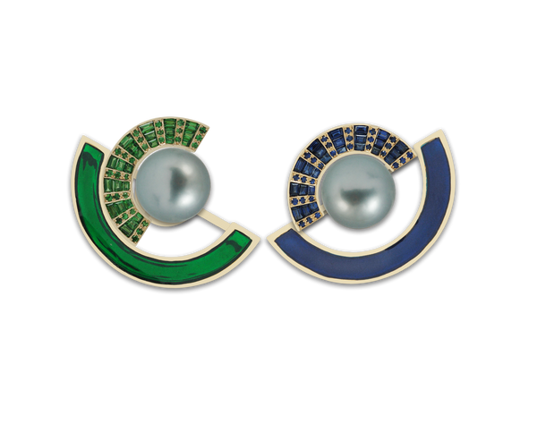 Twist Reflection Blue Sapphire Tsavorite Enamel Double Jacket Earrings