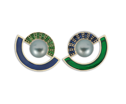 Twist Reflection Blue Sapphire Tsavorite Enamel Double Jacket Earrings