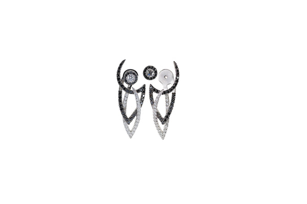Le Phoenix Intertwine Black and White Diamond Jacket  Earrings