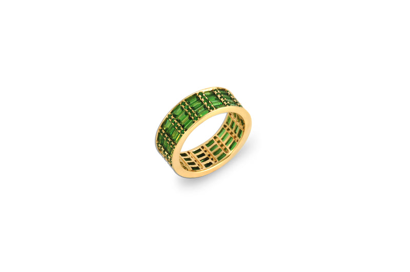 Classic Tsavorite Cigar 5 Ring set in Yellow Gold