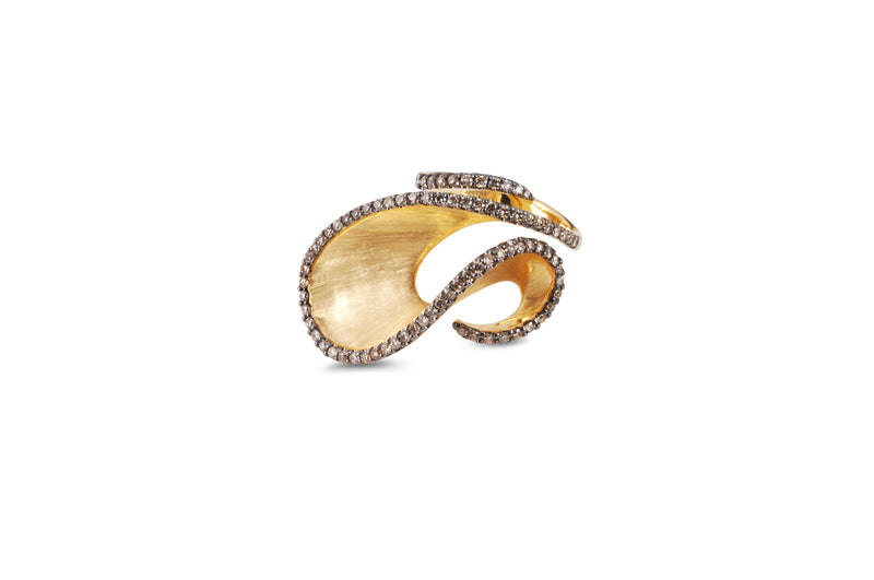 Talay Dancing Wave Brushed Yellow Gold Diamond Ring